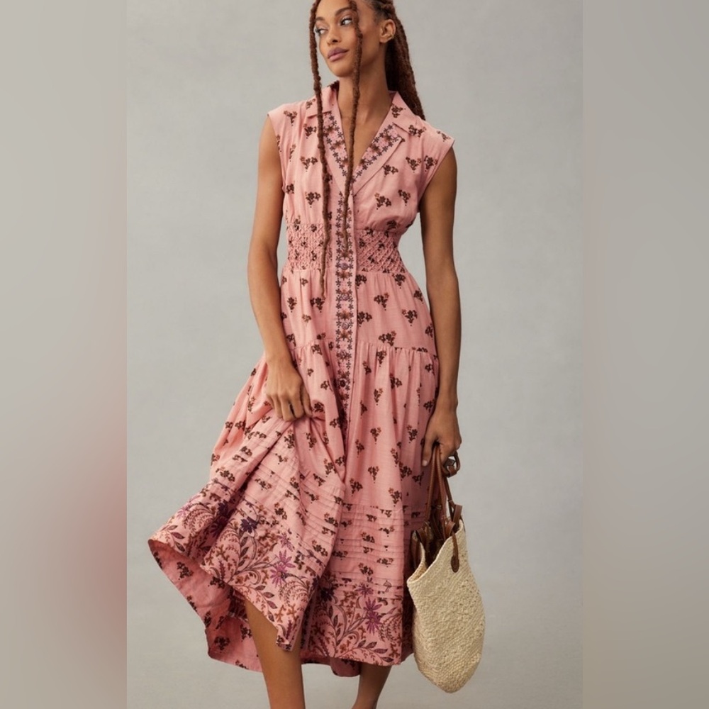 By Anthropologie Printed Buttondown Drop-Waist Dress
